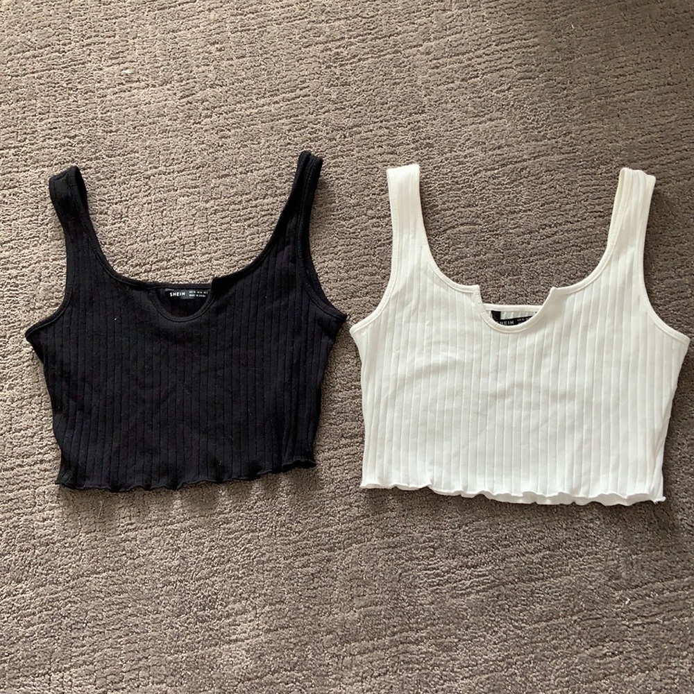 pack of 2 girls black and white crop tanks